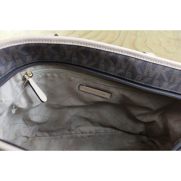 Michael Kors Bag Jet Set Signature Brown Logo Monogram Tote Shoulder Large - Picture 8 of 12